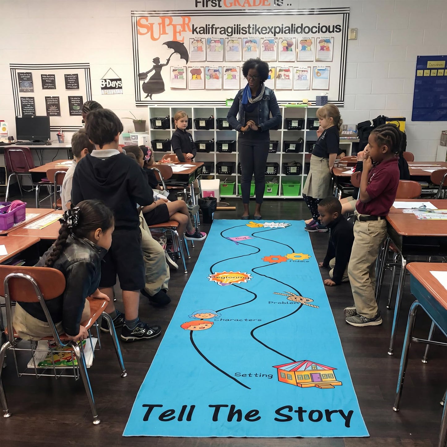 Klyyo Clyro 12ft Tell The Story Reading Corner Rugs for Classroom Back to School Walk on Retell Story Map Runner Carpet for Kindergarten Elementary ELA Language Lesson Activity Educational Supplies
