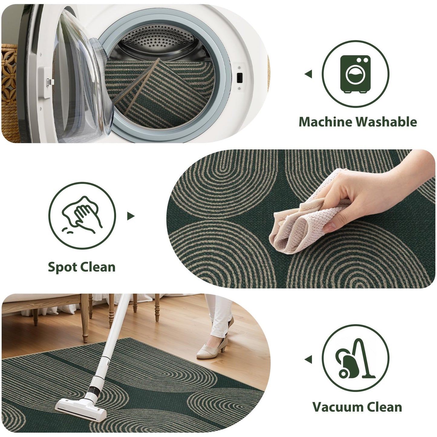 LIVEBOX Modern Rainbow Easy Jute Rug, 5x7 Washable Area Rugs for Living Room Patio Farmhouse Indoor Outdoor Rug, Non Slip Neutral Floor Carpet for Office Backyard (5'x7', Green)