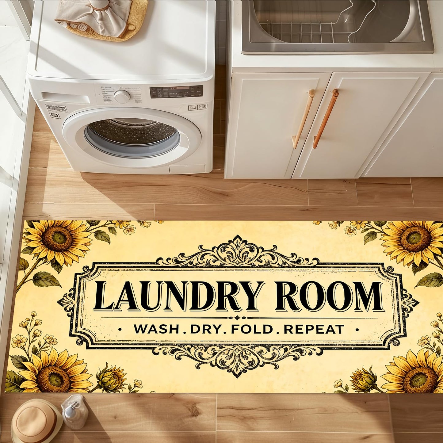 LEIWEIHOPE Sunflower Summer Runner Rug 20x47 inch Non-Slip Waterproof Laundry Room Rug Kitchen Runner Bathroom Mat with Festive Designs,Outdoor Indoor Entryway Floor Mat Home Decor