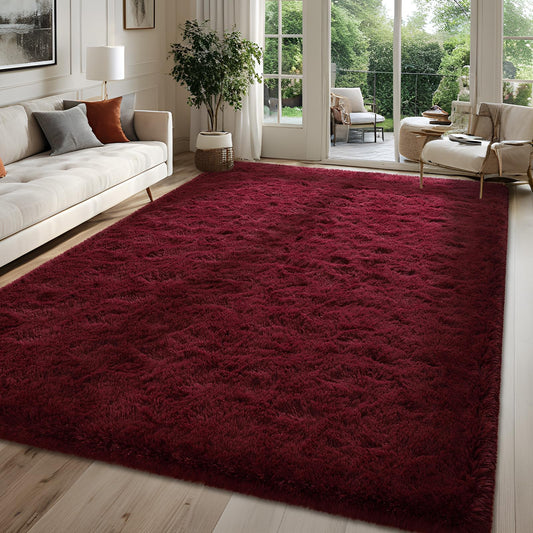 FALARK Fluffy Burgundy Red 8x10 Large Area Rugs for Living Room, Soft Plush Dark Red Rug for Living Room Decor, Big Shaggy Floor Carpet, Thick Non Slip Rectangle Carpets for Home Decor