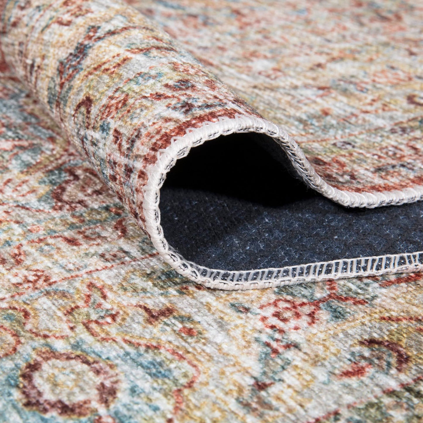 Bloom Rugs Caria Washable Non-Slip 4x6 Rug - Orange/Olive Beige Traditional Area Rug for Living Room, Bedroom, Dining Room, and Kitchen - Exact Size: 4' x 6'