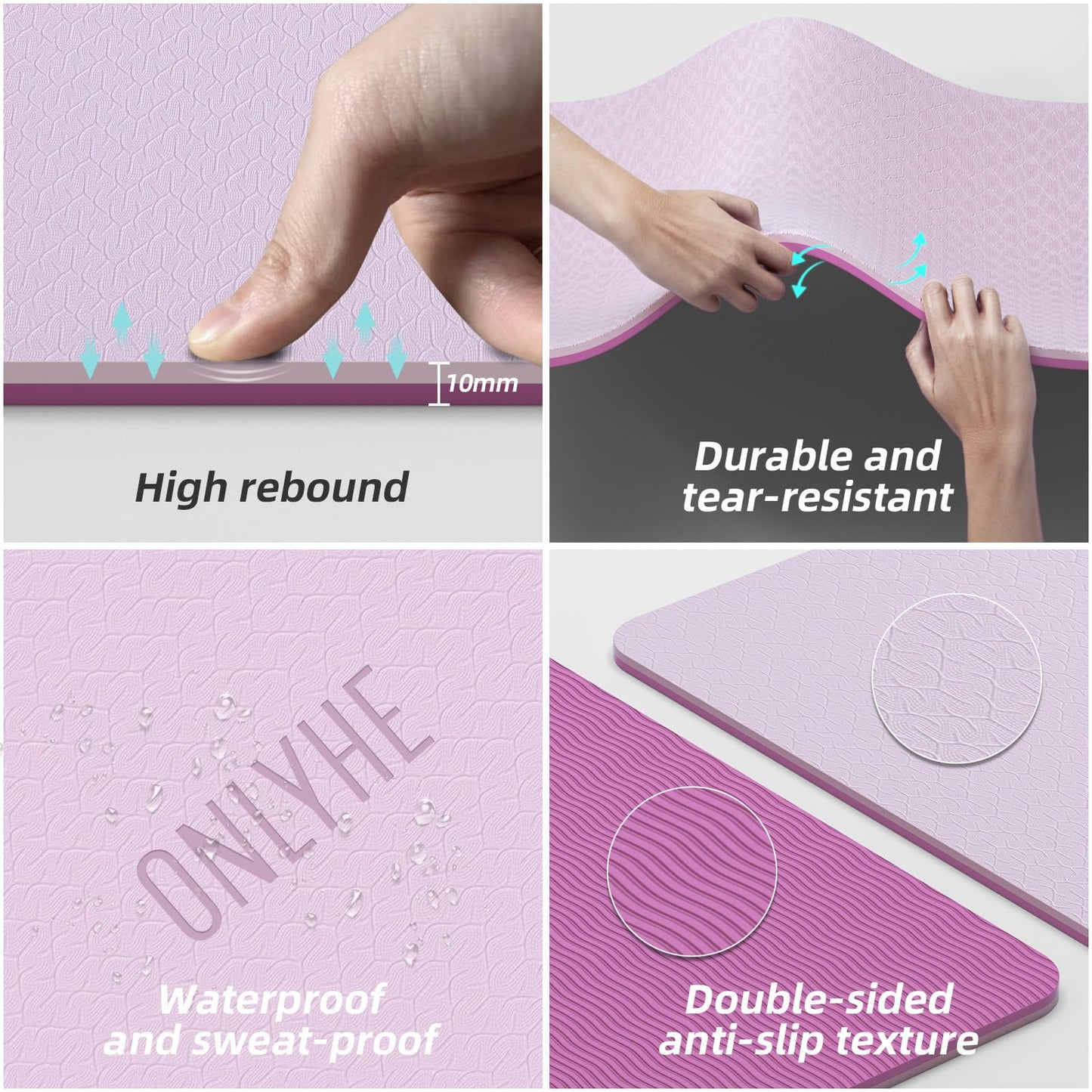 Wide Yoga Mat Thick(10mm) Exercise Mat Non Slip Anti-tear,72"x35" Extra Large Pilates Mats for Home Workouts, Gym & Floor Stretching with Carrier Strap (Deep pink + Light pink)