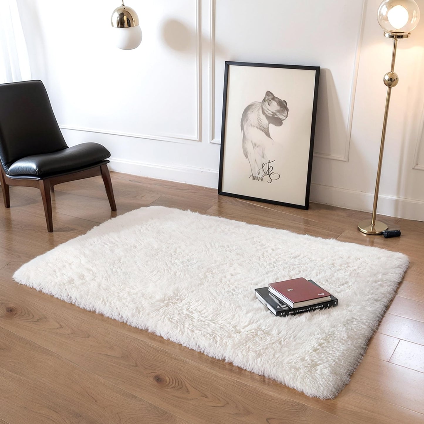 KICHOWUA Thick Area Rug Cream White Fluffy Shag 3x5 for Girls Bedroom, Soft Plush Fuzzy Shagggy Carpet for Living Room, Thickened Washable Non-Slip Furry Rug for Kids Toddler Boys Dorm Nursery, Ivory