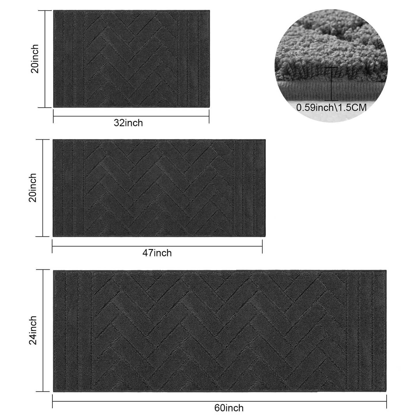 Tindbea Dog Mat for Mud Paws,Absorbs Moisture Dirt Non-Slip Washable Mud Mat for Dogs,Soft Rubber Backing Front Inside Pet Rug for Entryway, Dog Paws, Patio(20"x48",Charcoal)