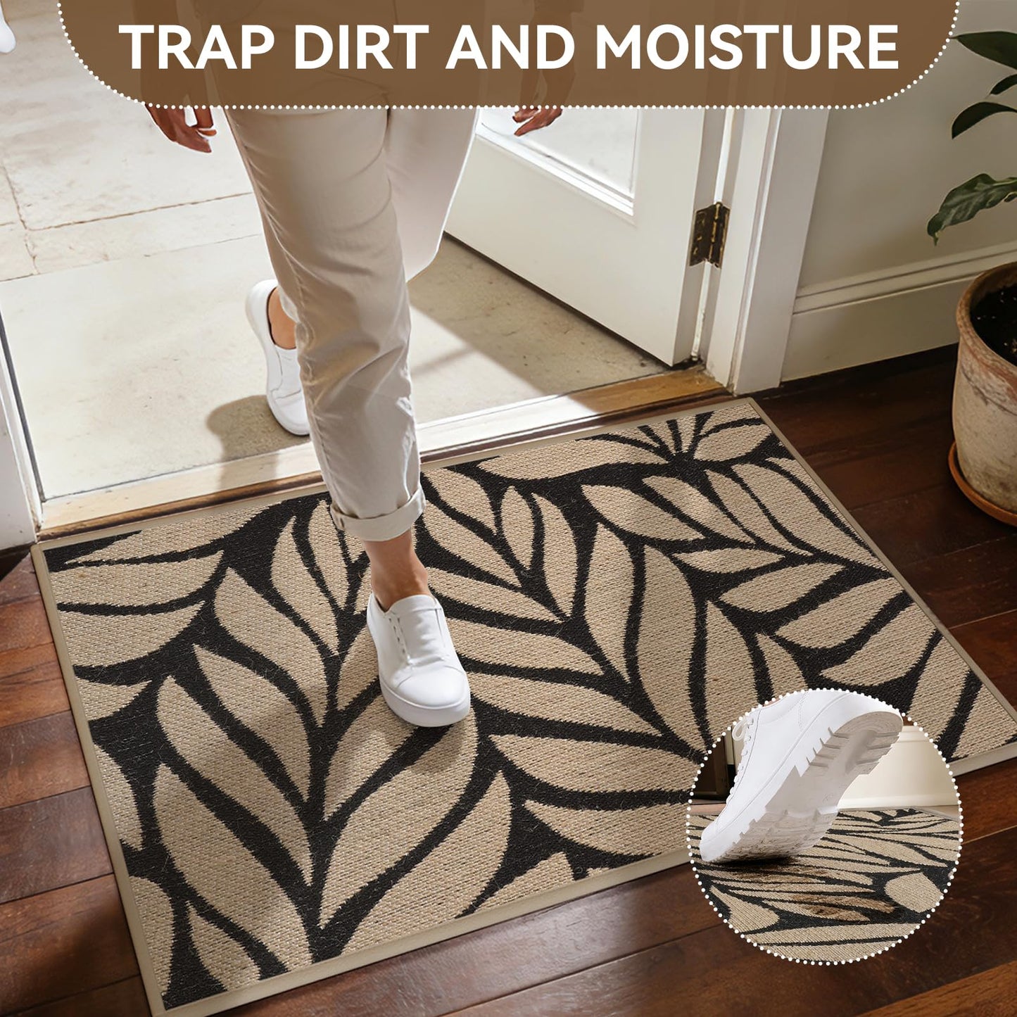QiCaiJia Door Mat Indoor Outside Entrance 24"x35", Low-Profile Non Slip Outdoor Inside Front Doormat Entryway Mat, Dirt Resistant Absorbent Porch Welcome Entry Mats, Washable Easy Clean, Brown