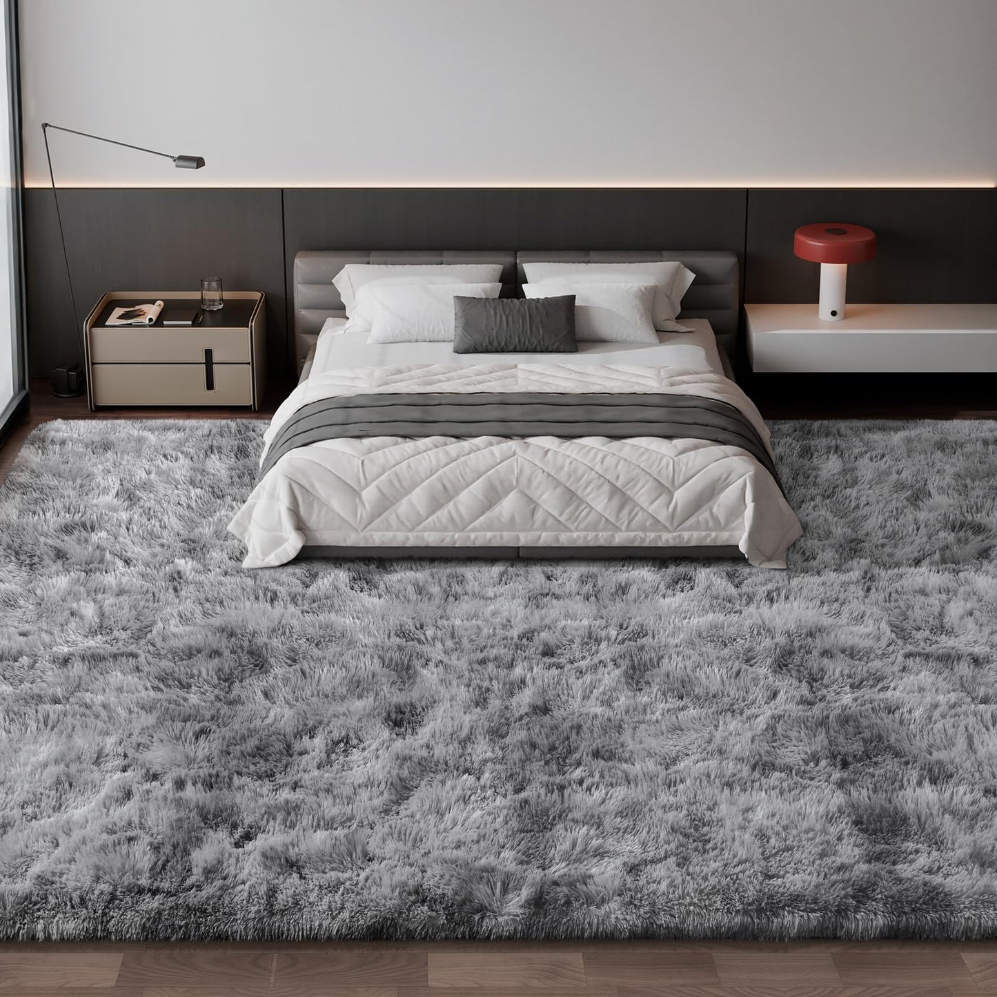 Deerhoo Large Shag Area Rugs 10 x 14, Tie-Dyed Plush Fuzzy Rugs for Living Room, Ultra Soft Fluffy Furry Rug for Bedroom, Anti-Skid Indoor Carpet Nursery Rugs for Kids Room Home Decor, Light Grey