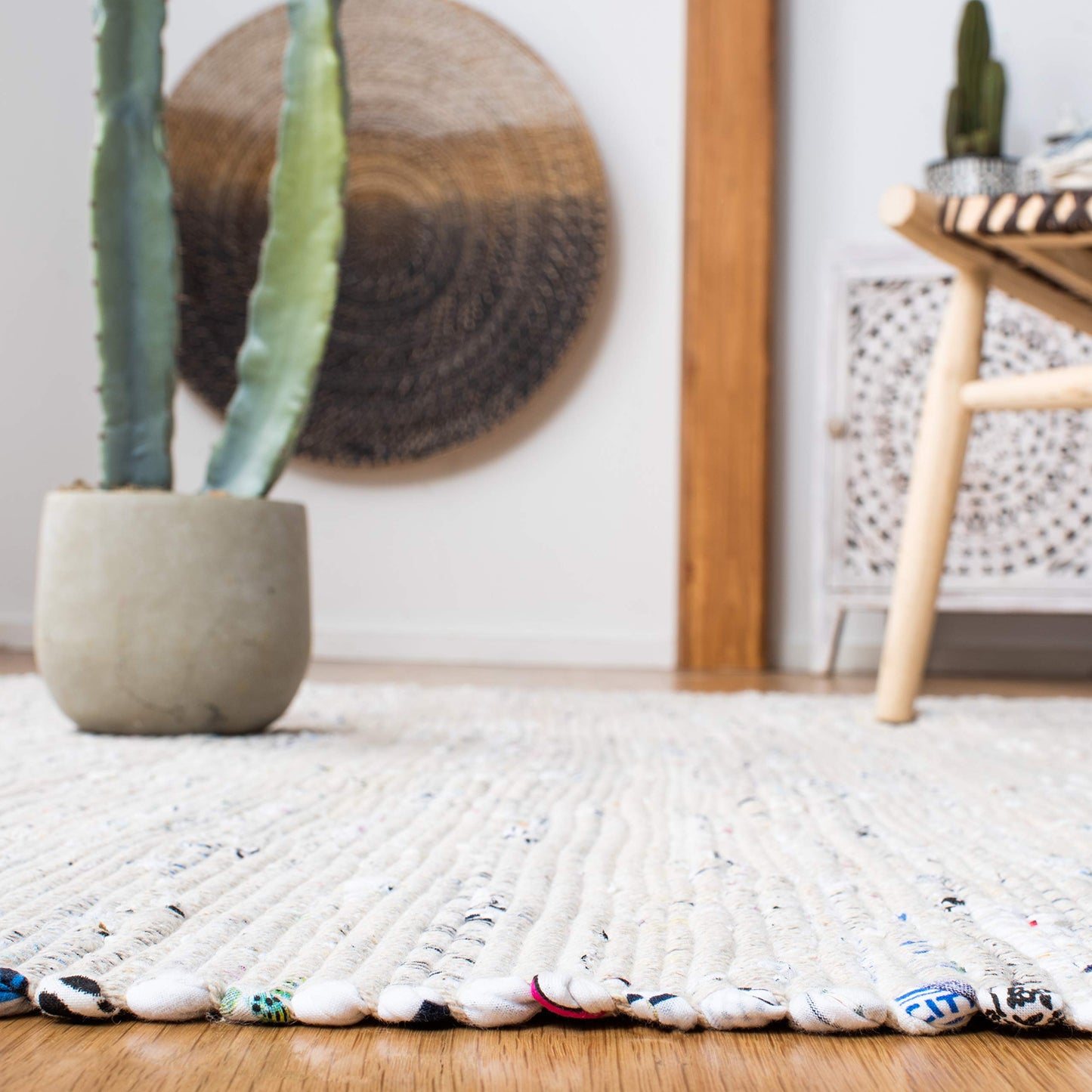 SAFAVIEH Rag Rug Collection Area Rug - 8' x 10', Ivory & Multi, Handmade Boho Stripe Cotton, Ideal for High Traffic Areas in Living Room, Bedroom (RAR121G)
