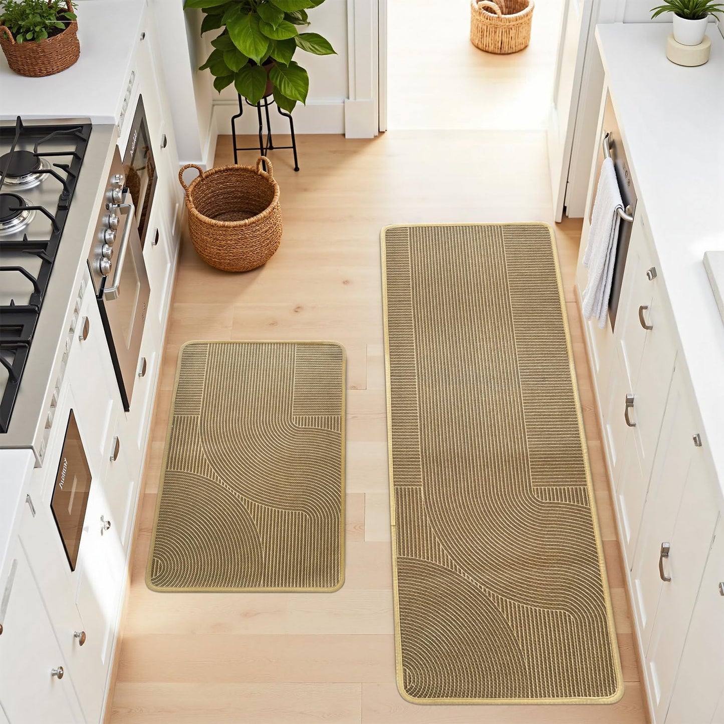 HAPACE Kitchen Mat Set of 2 PCS, Anti Fatigue Kitchen Floor Mat, Kitchen Runner Cushioned Non Slip for Kichen, Office, Balcony, Yellow, 17" x 30"+17" x 47"
