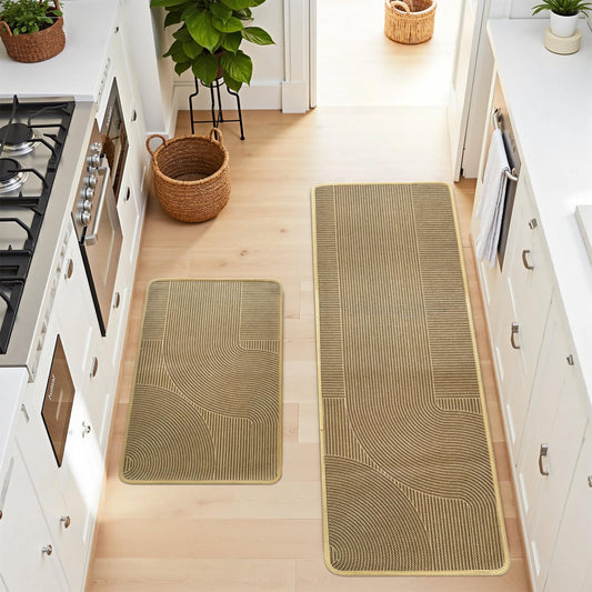 HAPACE Kitchen Mat Set of 2 PCS, Anti Fatigue Kitchen Floor Mat, Kitchen Runner Cushioned Non Slip for Kichen, Office, Balcony, Yellow, 17" x 30"+17" x 47"