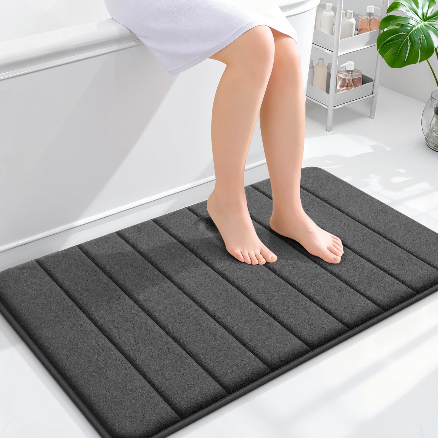 OLANLY Memory Foam Bath Mat 36x24, Super Soft Absorbent Bathroom Rugs, Quick Dry, Machine Washable Shower Floor Rugs, Bathmat Carpet, Bathroom Home Decor Accessories, Black
