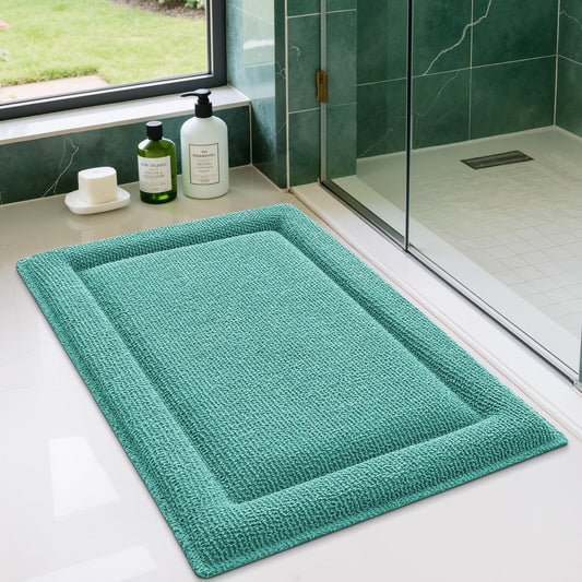 Color&Geometry 24x17 Memory Foam Bath Mat, Teal Bathroom Rug Soft Absorbent Chenille, Non Slip Thick Shower Mat