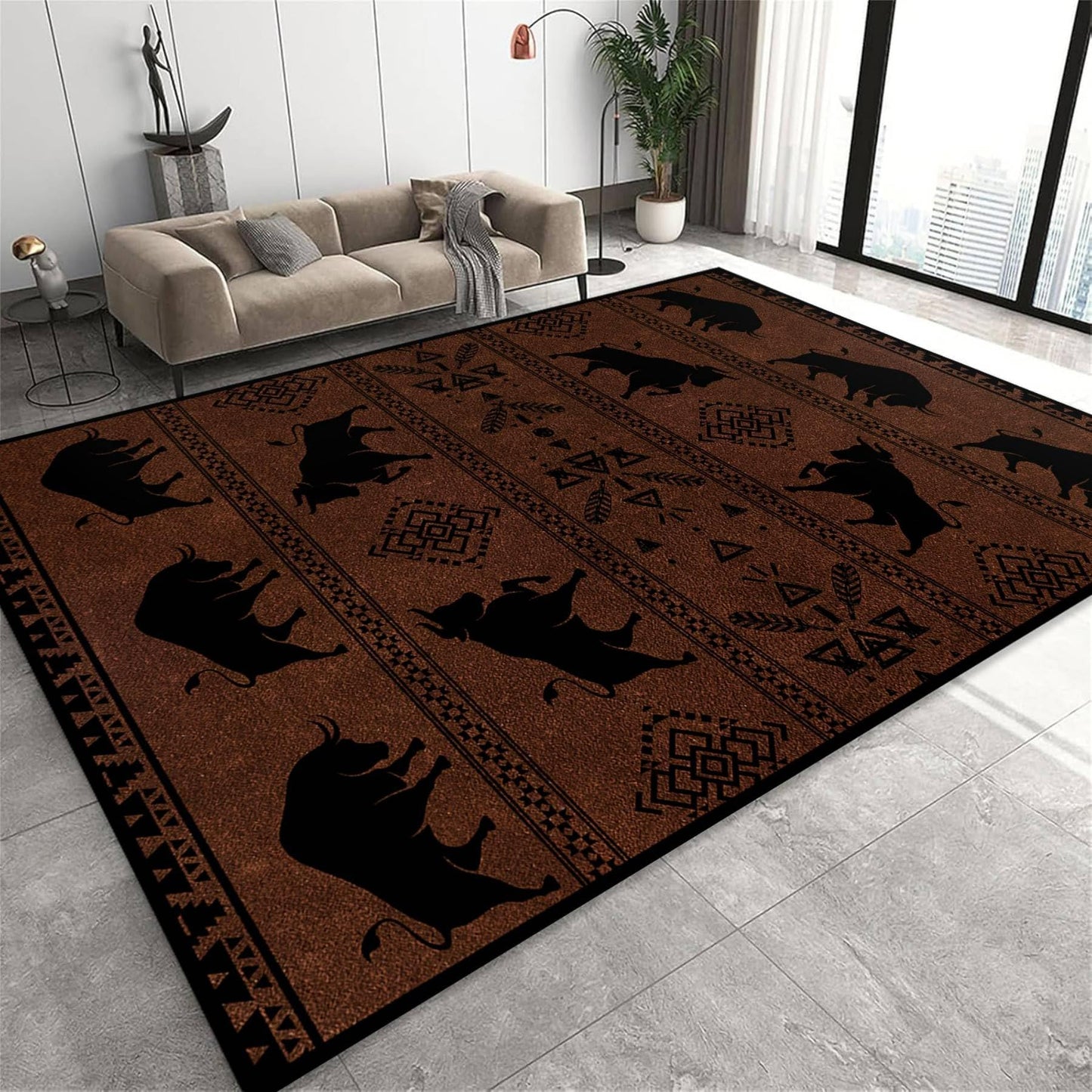 Fouiunler Country Cow Area Rug 4x6ft Washable Farmhouse Accent Western Rug,Durable Native Cabin Rugs,with Non-Slip Backing Indoor Rugs for Living Room Bedroom Dining Room Vintage Farm Mat
