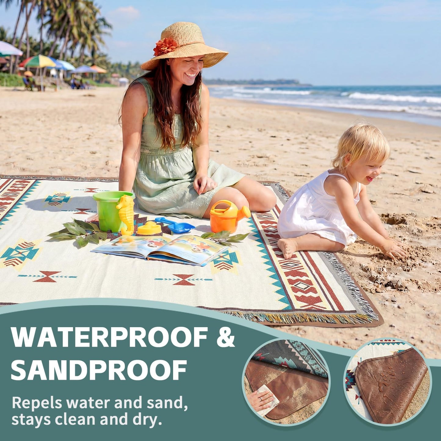 2 in 1 Extra Large Boho Beach Blanket Towel Giant Woven Outdoor Rug Picnic Mat Camping Gear Cruise Essential 2026 Summer Vacation Must Have Airplane Travel Accessories Costa Rica Hawaii Trip Stuff