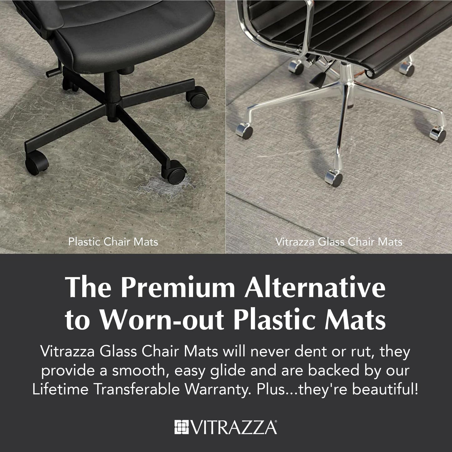 Vitrazza Glass Chair Mat 36” x 42” Superior ¼ Thick, Chiaro Standard Clear, Certified Tempered Safety Glass, Delivers a Smooth Glide, Protects Carpet or Wood, Beautiful in Home or Office