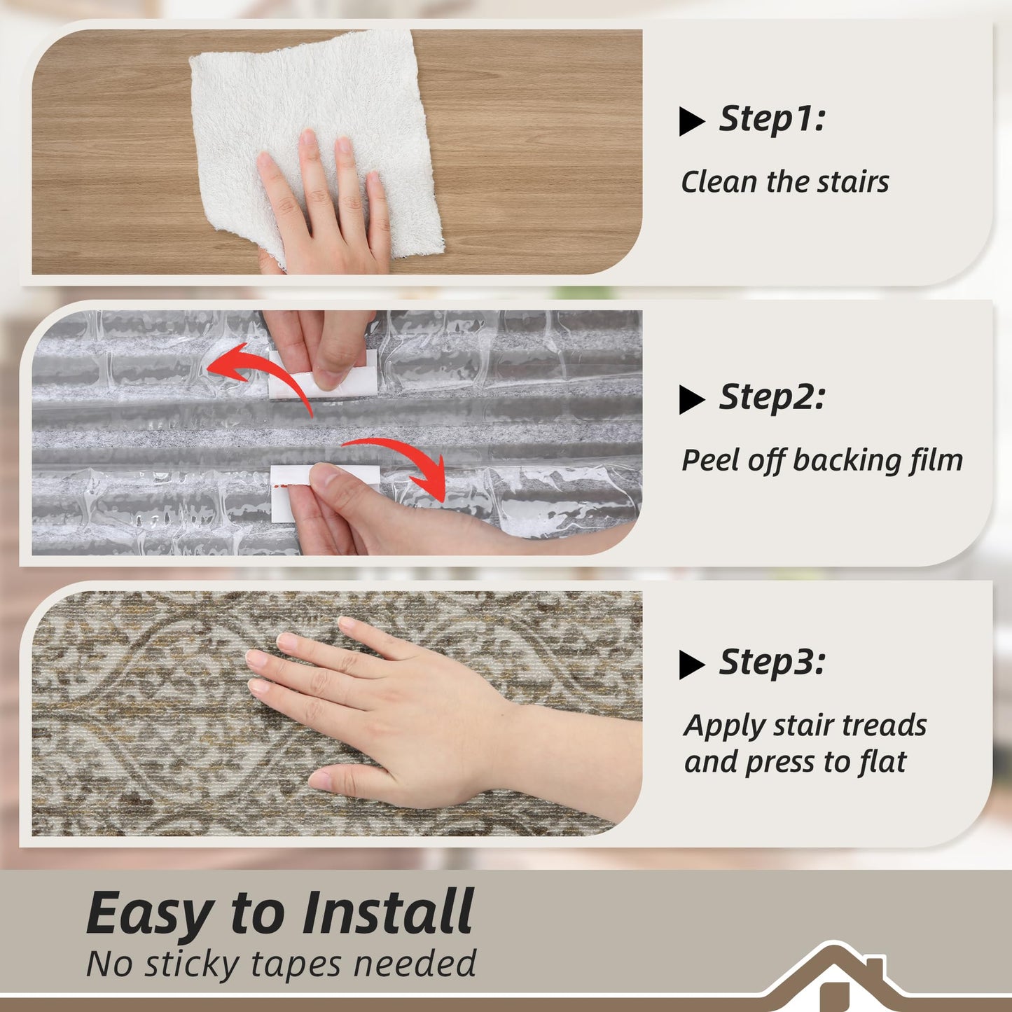 BEQHAUSE Stair Treads for Wooden Steps Non-Slip Machine Washable Carpet Stair Treads 8"X30" Soft Indoor Stair Runner for Kids Elders and Pets, 100% Polyester, TPE Backing, 4pcs, Beige/Malt Yellow