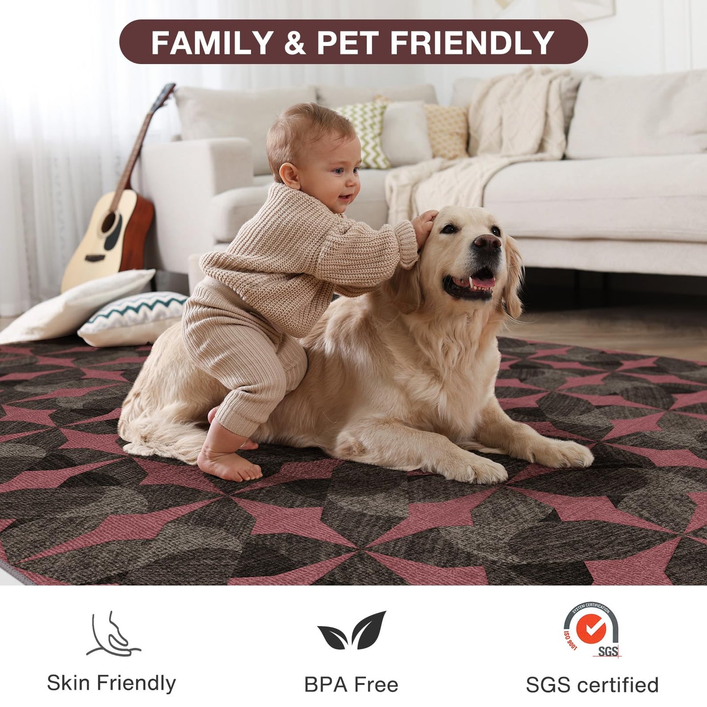 Tydle Chair Mat for Hard Floors, 60" x 75" Chair Mat for Hardwood Floor, Non-Slip Hard Floor Protector Computer Under Desk Rug for Home Office (Black & Red)