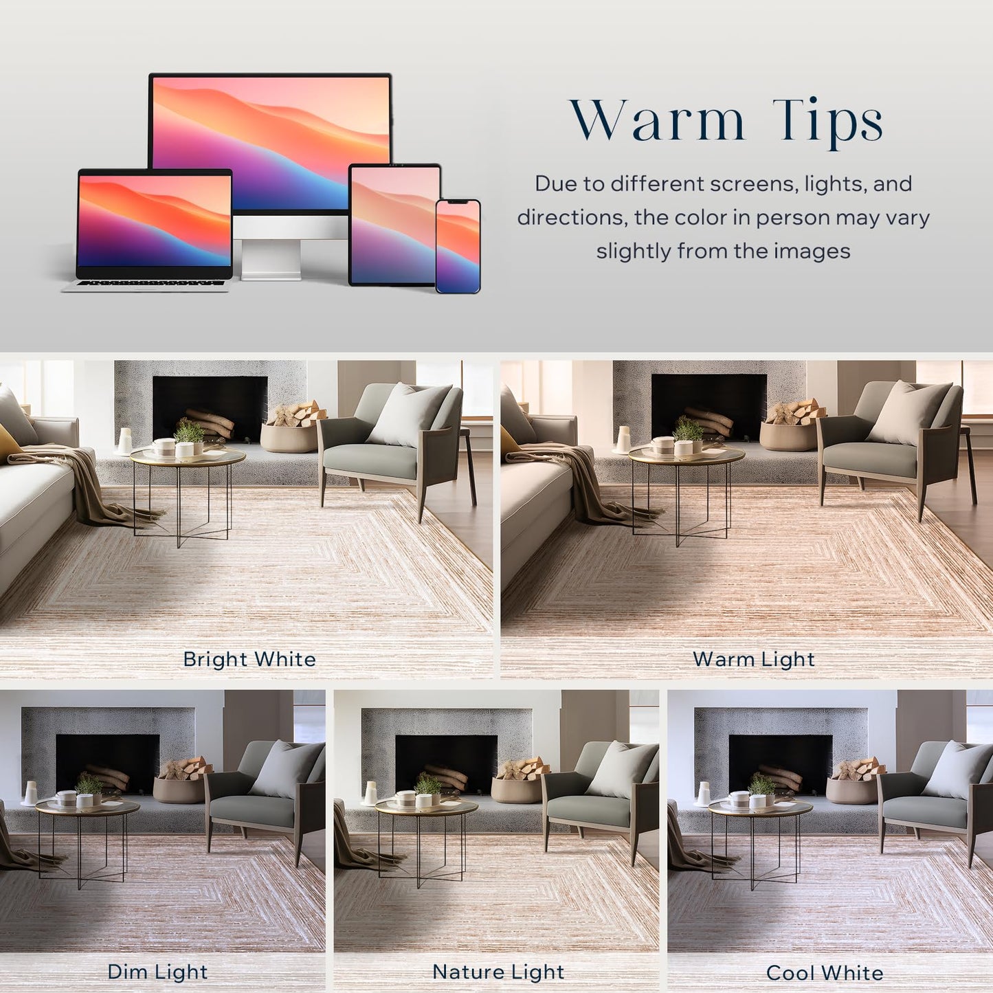 Phantoscope Washable Area Rug 5'x7' Non-Slip, Modern Neutral Boho Rugs for Living Room, Bedroom, Dining Room, Distressed Geometric Rectangle Pattern, Low-Pile Foldable Floor Carpet, Neutral Beige/Rust