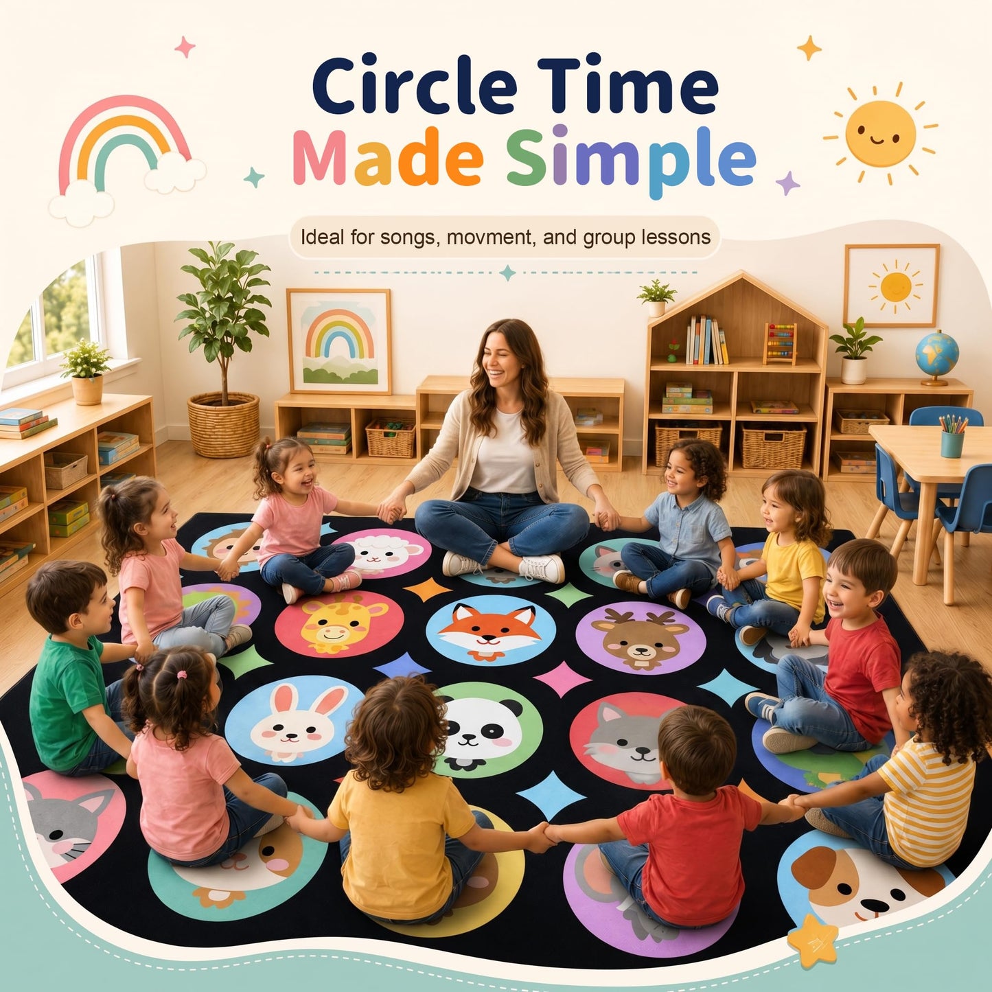 Kimicole 20 Seats Classroom Rugs for Elementary Preschool 8x10 Animal Black