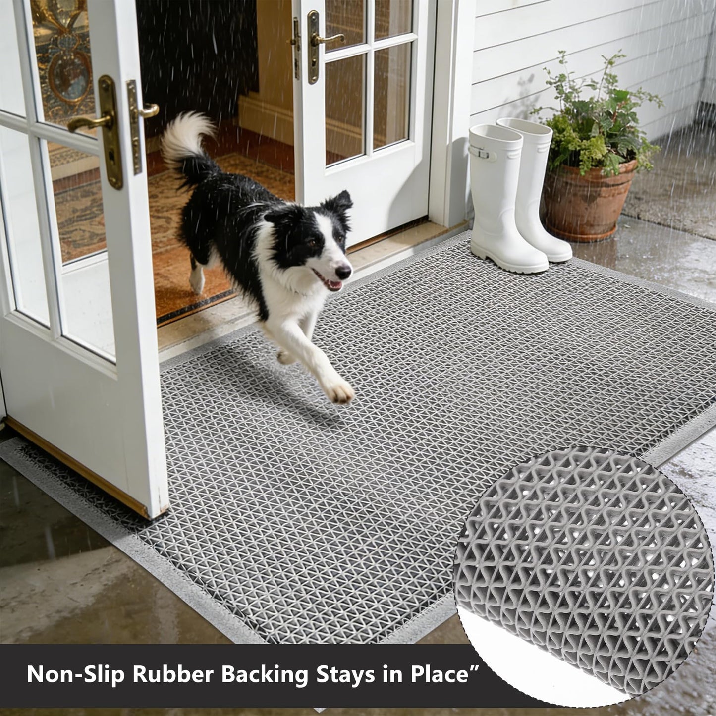 59 x 36 Inch Front Door Mat, Drainage Heavy Duty Dirt Trapping Doormat with Drainage Holes, Non-Slip Floor Mats Rubber Backing for Entrance Restaurant Commercial Kitchen Industral Pool,Indoor Outdoor