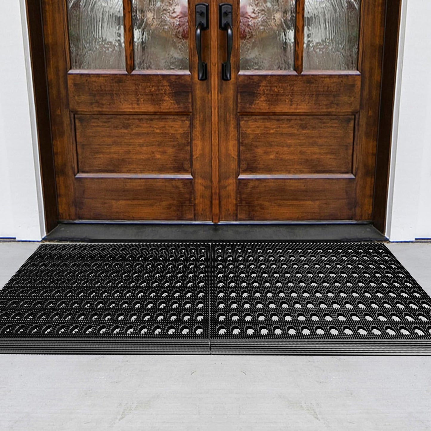 Mibao Front Door Mat Outside Entrance, Heavy Duty Welcome Rubber Doormat Waterproof, All Weather Dirt Trapper Non-Slip Drainage Doormat, Entry Mat for Garage Home Pool Commercial, 17" x 29.5", Black