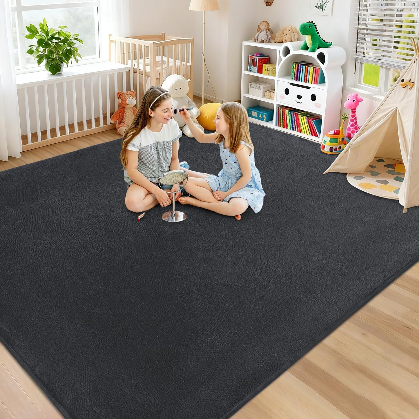 QDUIDU Large Area Rugs for Bedroom Living Room - 4x6 Feet Ultra Soft Dark Grey Rug Thickened with Memory-Foam, Solid Modern Minimalist Carpets for Home Decor, Non-Slip and Comfy Nursery Room Rugs