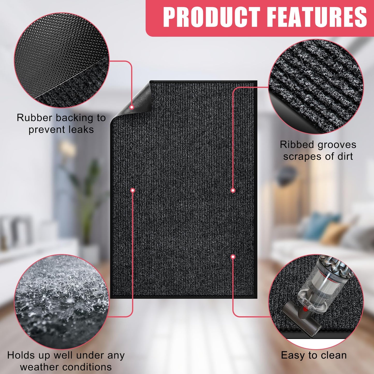 Kuyal Front Door Mat, 4'x6' Indoor Outdoor Entrance Mat, Commercial Floor Mats Inside Outside Entrance, Heavy Duty Durable Welcome, Rubber Backing Non Slip Outdoor Mats for Entryway,Black