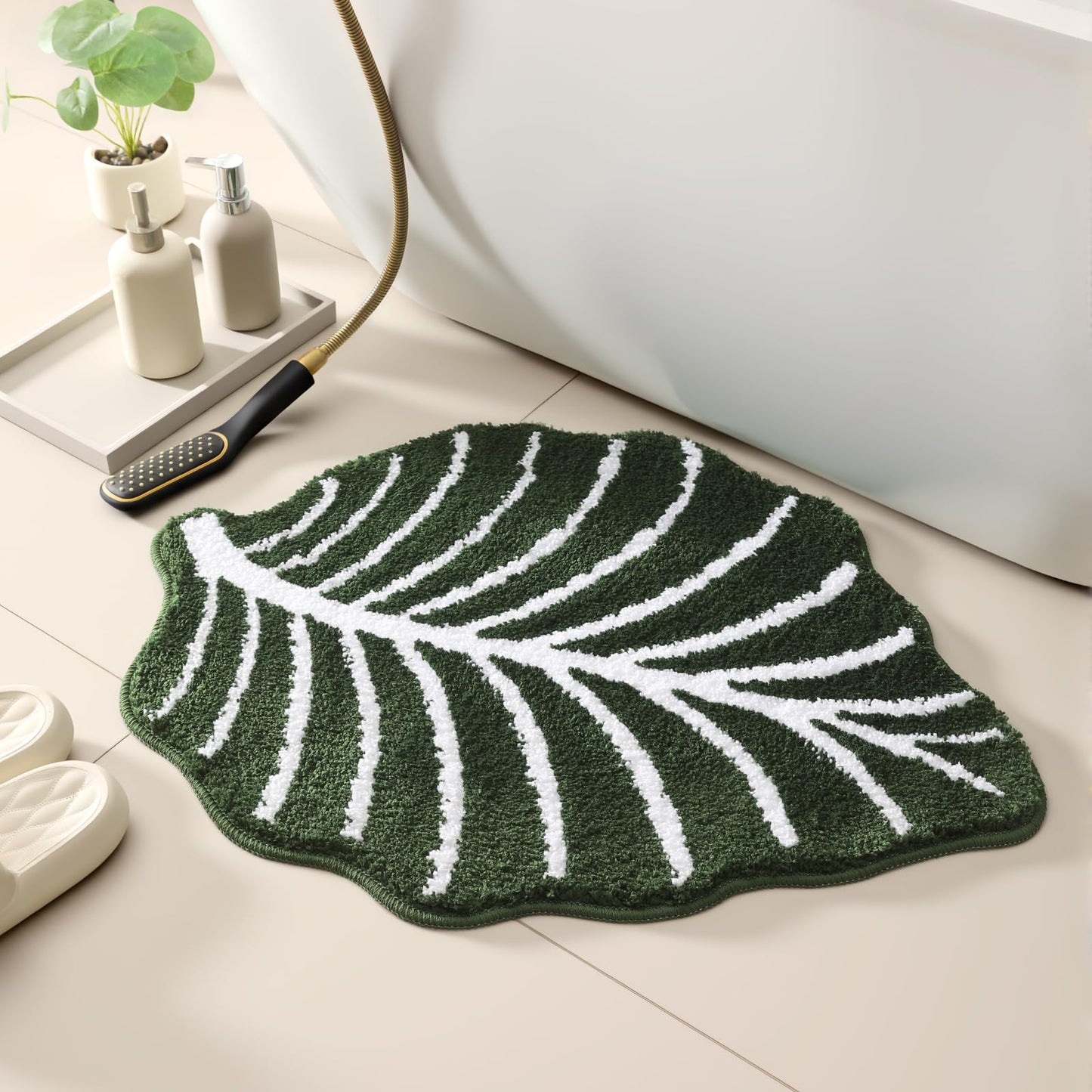 WENBOER Tropical Monstera Leaf Bath Rug, Soft Plush Botanical Bathroom Mat with Non Slip Backing, Absorbent Green Bathroom Decor for Cozy Home Styling, 24x32 Inch
