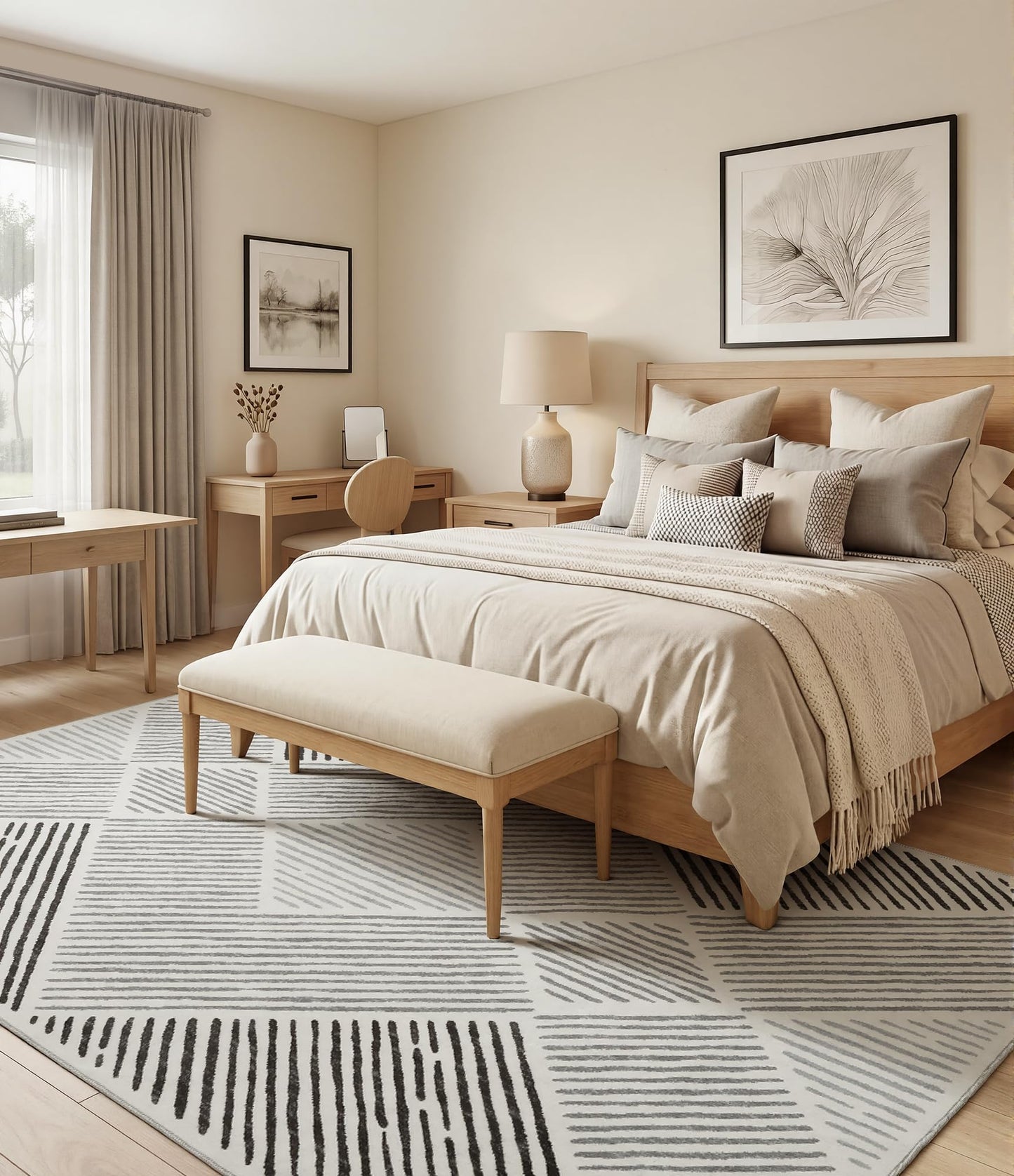 YIHOUSE Black and White Area Rug 5x7,Modern Geometric Rug for Bedroom Diamond Washable Rugs for Living Room, Office, Dining Room