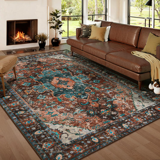 Ciicool 5x7 Area Rug Washable Rugs for Living Room,Non-Slip Indoor Large Low-Pile Mat Kitchen,Floor Carpet Vintage Carpet for Bedroom Dinning Living Room