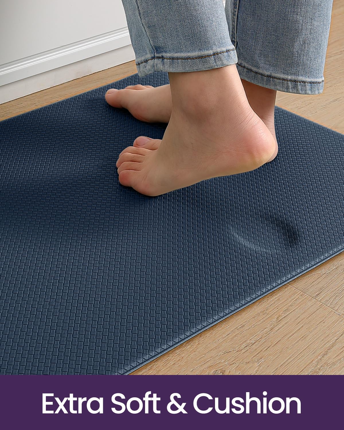 DEXI Kitchen Floor Mats Cushioned Anti Fatigue,17x59 Narrow Standing Runner Rug Waterproof, Comfort Memory Foam Padded for Front Sink Laundry, Navy