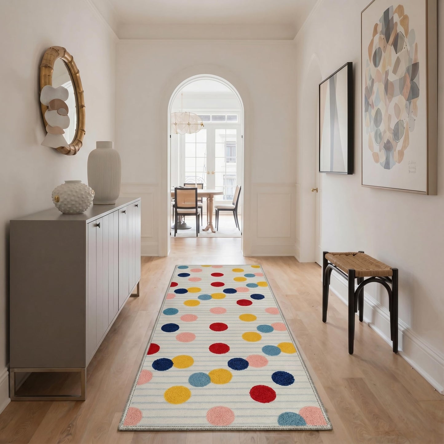 BEIMO 5X7 Area Rugs Minimalist Polka Dots Rug, Low Pile Non Slip Machine Washable Indoor Rug for Living Room Bedroom Dining Room Home Office, OffWhite