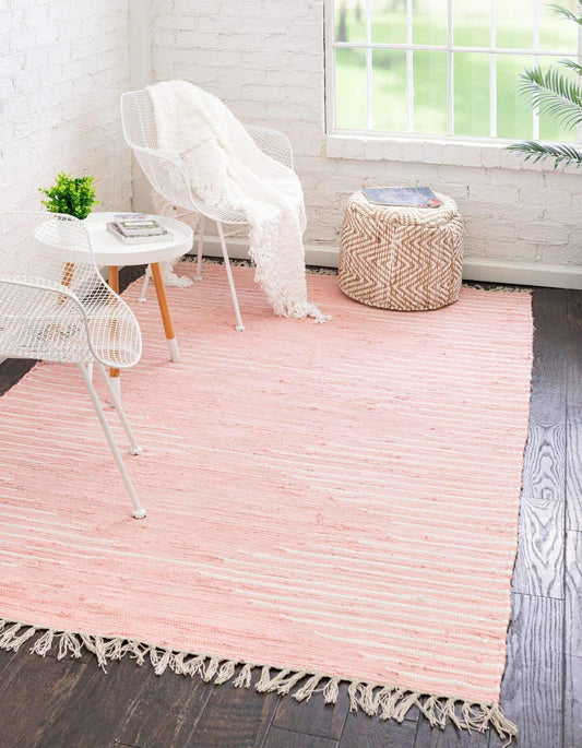 Unique Loom Chindi Cotton Collection Area Rug - Briah (5' 1" x 8' Rectangle, Rose/ Ivory)