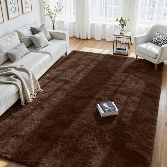 8x10 Area Rug for Living Room, Ultra Soft Fluffy Brown Rugs for Bedroom, Non Slip Large Shag Carpet, Fuzzy Plush Nursery Rug, Thick Washable Indoor Floor Carpets for Kids Office Dorm Home Decor