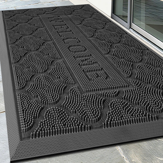 FRAMICS Front Rubber Door Mat Outside Entrance, 24x36 Doormat Heavy Duty Welcome Mat Dirt Trapping Non Slip Waterproof Door Mats for All Weather Patio Porch Garage Garden, Grey