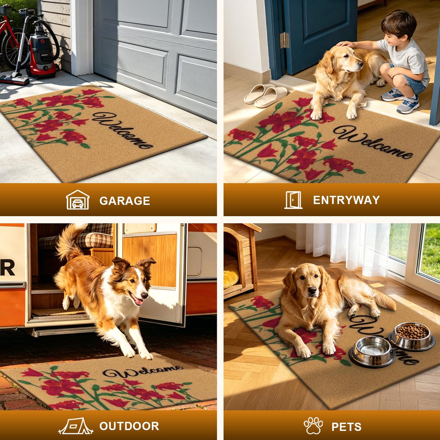 Vaukki Outside Welcome Doormat 24"x36", Non Slip Dirt Trapping Coco Coir Door Mat, Low Profile Front Door Mat Entrance, Durable Easy Clean High Traffic Entryway Doormat, Welcome