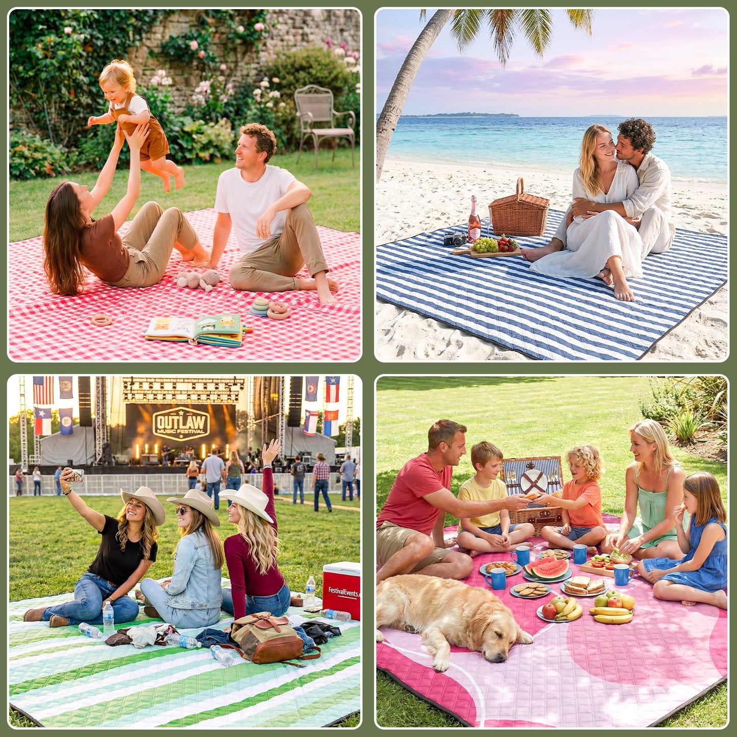Genovega Waterproof Picnic Blanket Beach Outdoor Camping Mat Rug Extra Large Foldable Cute Big Travel Essential Accessories Gift Park Patio Lawn Garden Grass Ground Music Festival Must Have Checkered