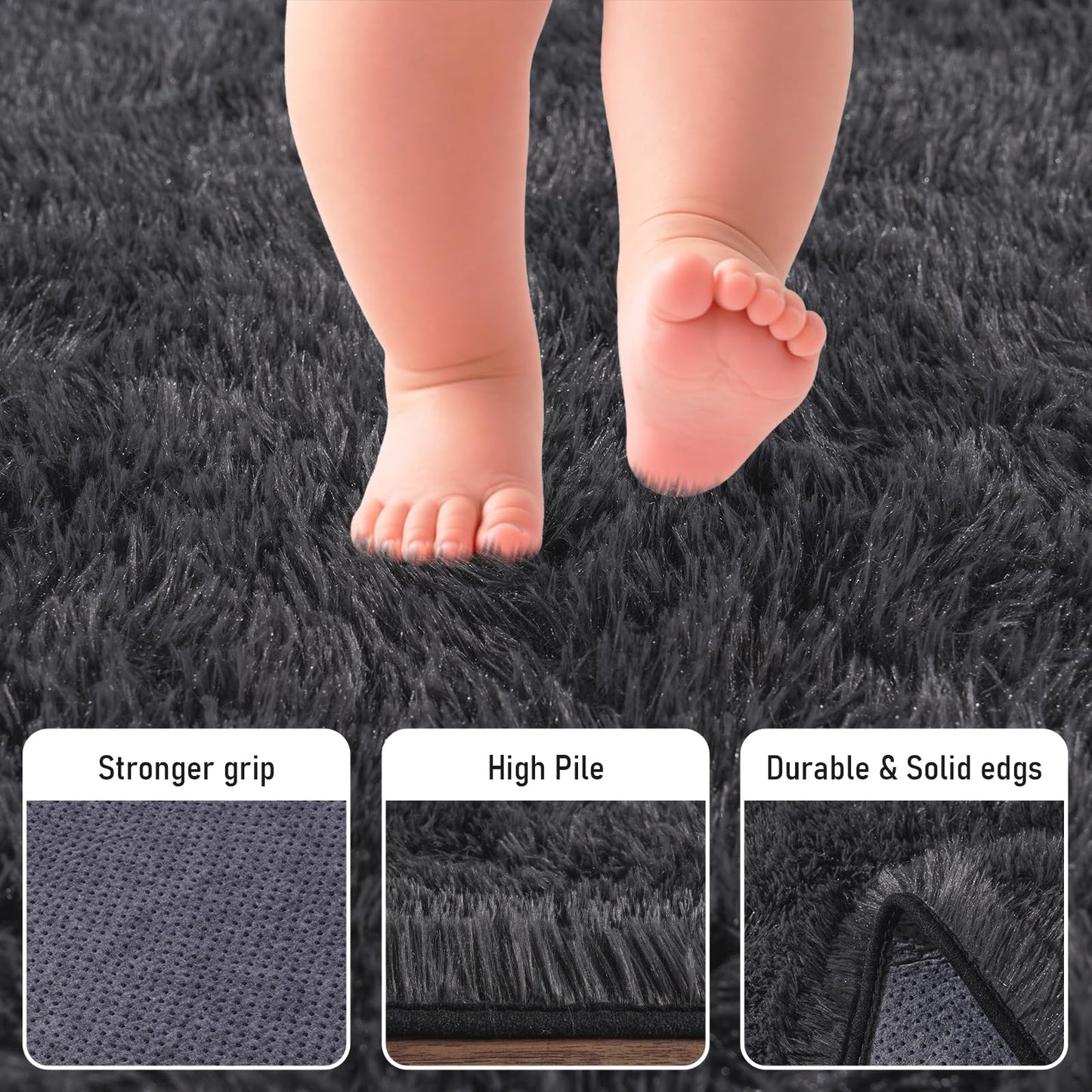 KOGSA 9x12 Large Area Rugs for Living Room, Charcoal Gray Ultra Fluffy Plush Rug for Living Room Bedroom, Thick Fluffy Carpet for Girls Boys Kids Room, Non Slip Dorm Rug for Home Decor Aesthetic