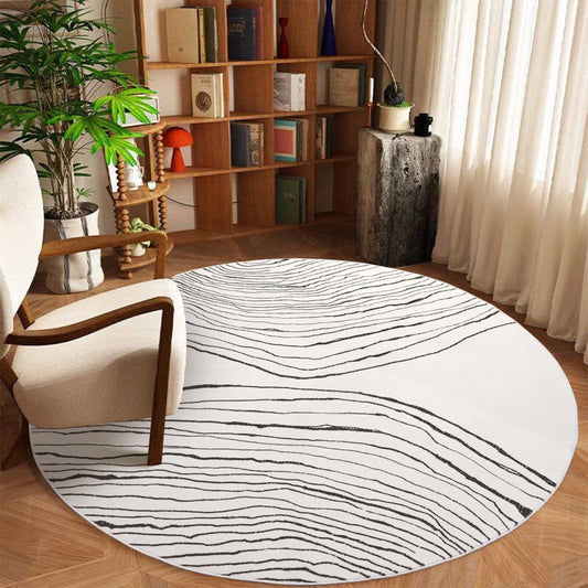 GLN Rugs Contemporary - Thassos - Machine Washable Round Rug, Modern Washable, Non Slip, Low Pile Area Rug, Living Room, Bedroom, Dining Room Rug - Easy Clean (5'3" Round Beige Black)
