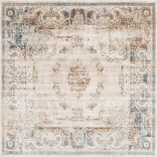 Unique Loom Chateau Collection Victorian, Vintage, Textured, Distressed, Vintage, Traditional Area Rug (7' 0 x 7' 0 Square, Beige/Light Brown)