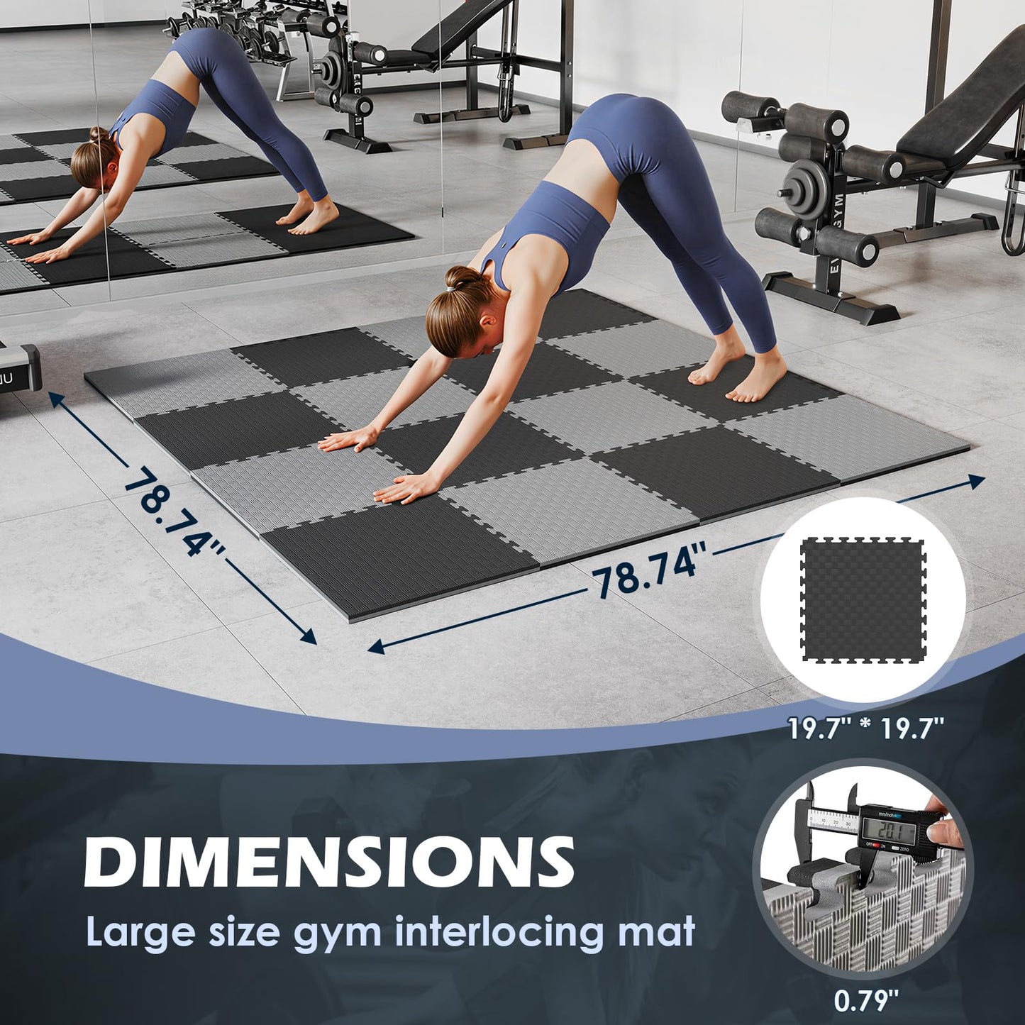 LVETOLS Reversible Dual‑Color EVA Foam Gym Mats, 16 Tiles (20"x20"), Two‑Tone Double‑Layer Interlocking Puzzle Floor Tiles for Home Gym, Workout Room & Garage