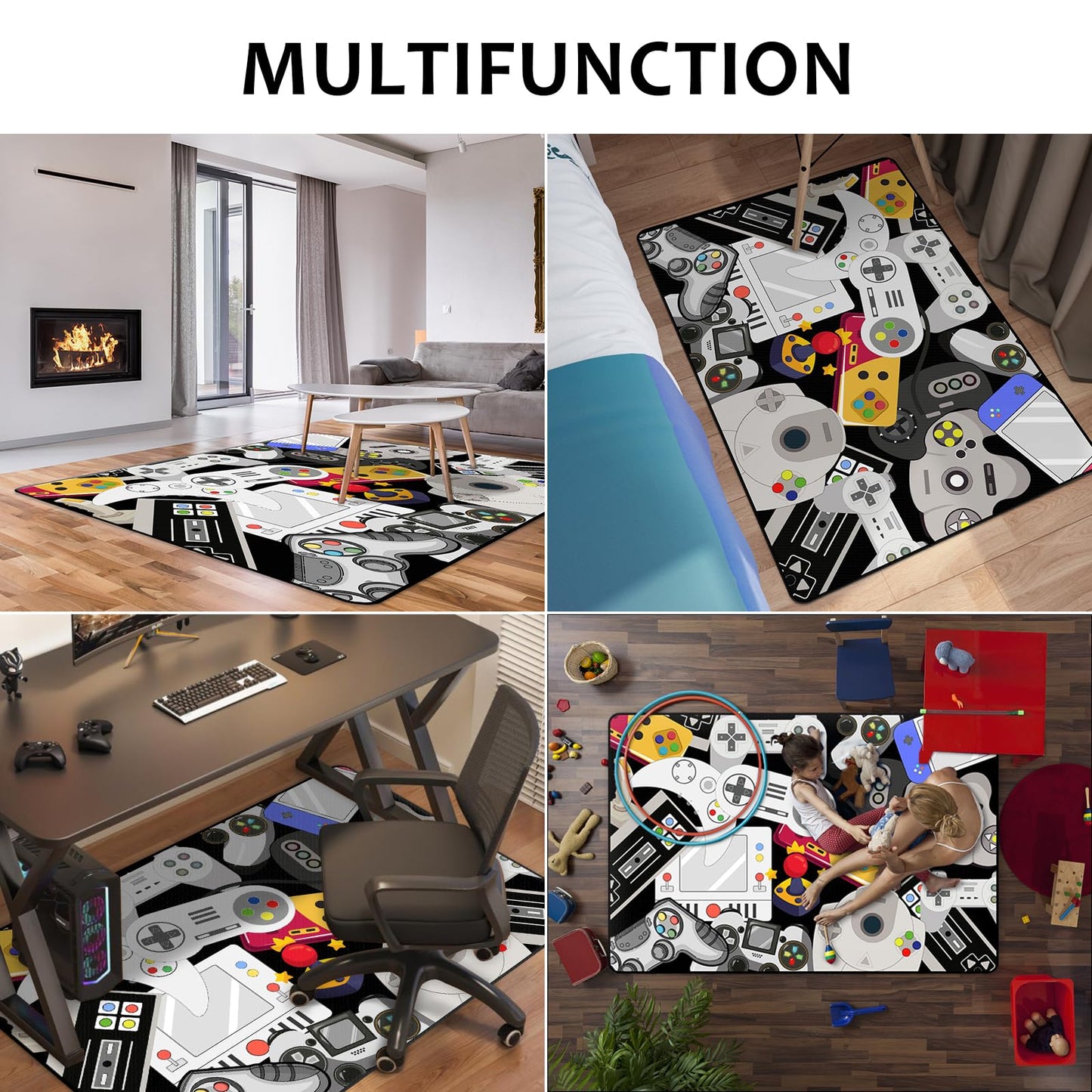 Lacut Game Rug Teen Boys Carpet with Game Controller Decoration, 3D Gaming Rugs for Boy’s Bedroom Living Room Playroom, Non-Slip Gamer Carpet Children Gaming Area Rugs (60" x 40")