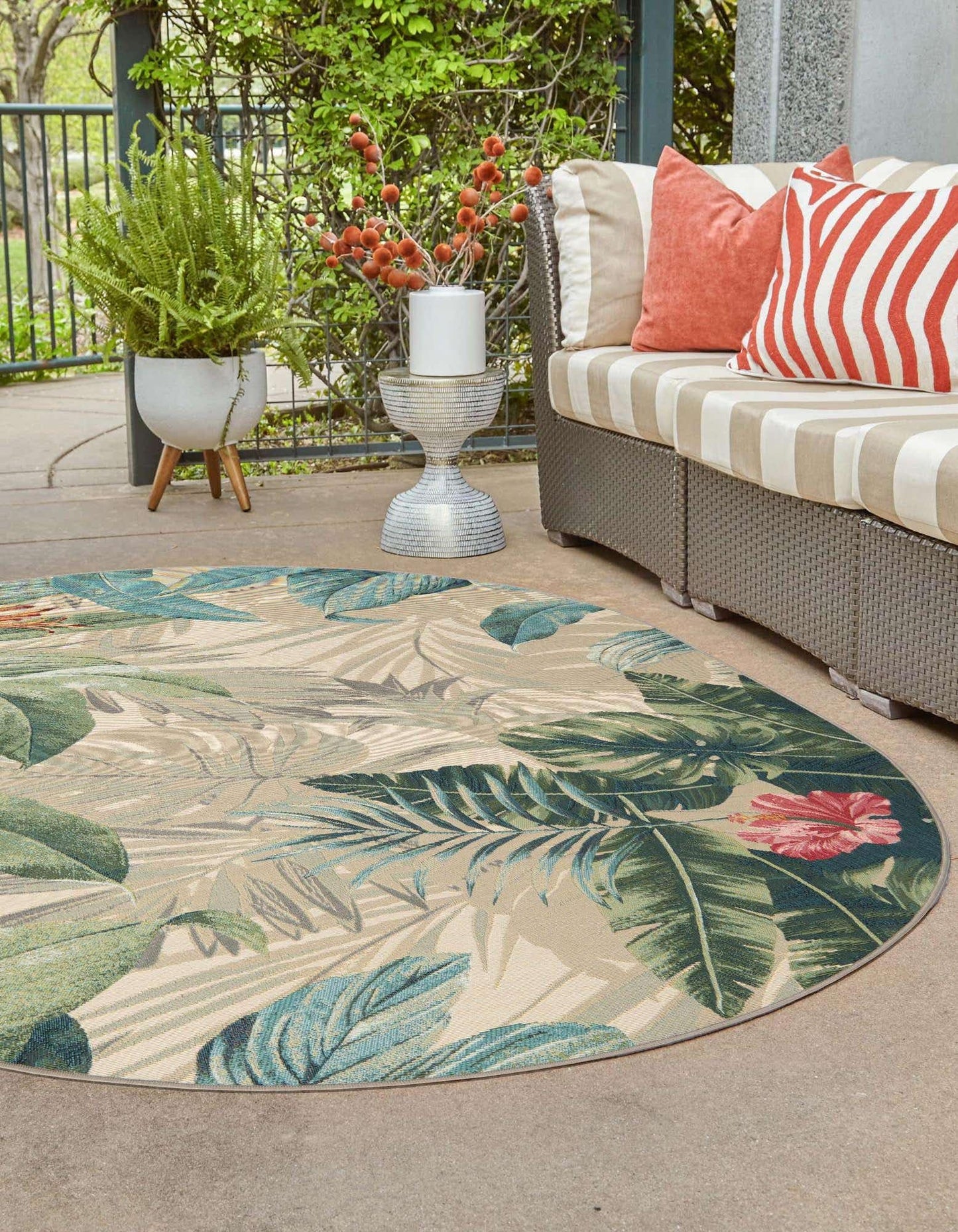 Unique Loom Outdoor Botanical Collection Area Rug - Kula (4' 1" x 6' 1" Oval Multi/Gray)