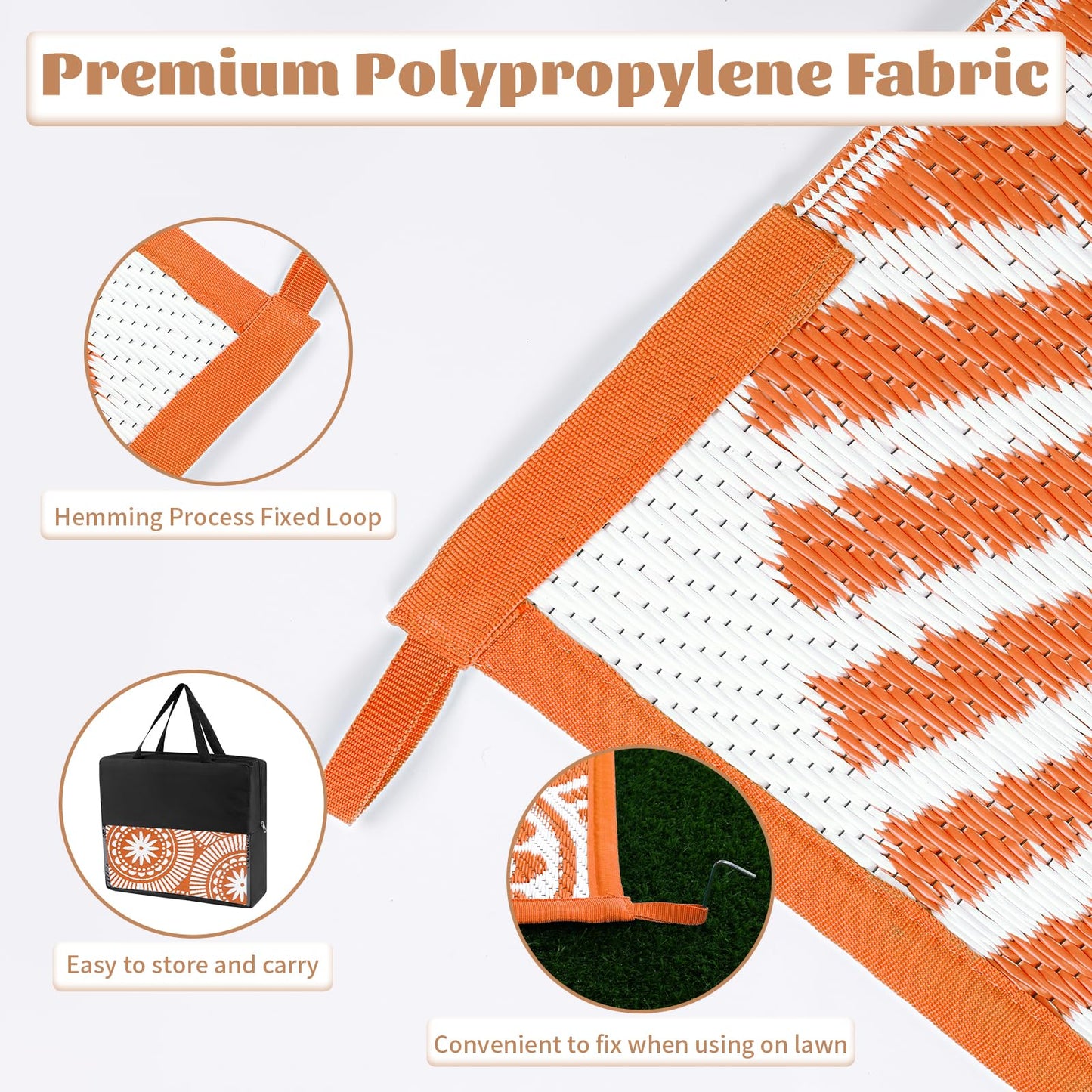 Ileading Outdoor Plastic Straw Rug 6x9ft Modern Geometric Style Reversible Patio Area Rugs Waterproof Non Shedding Portable Carpets for Rv Outside Deck Pool Beach Picnic Camping (Orange)