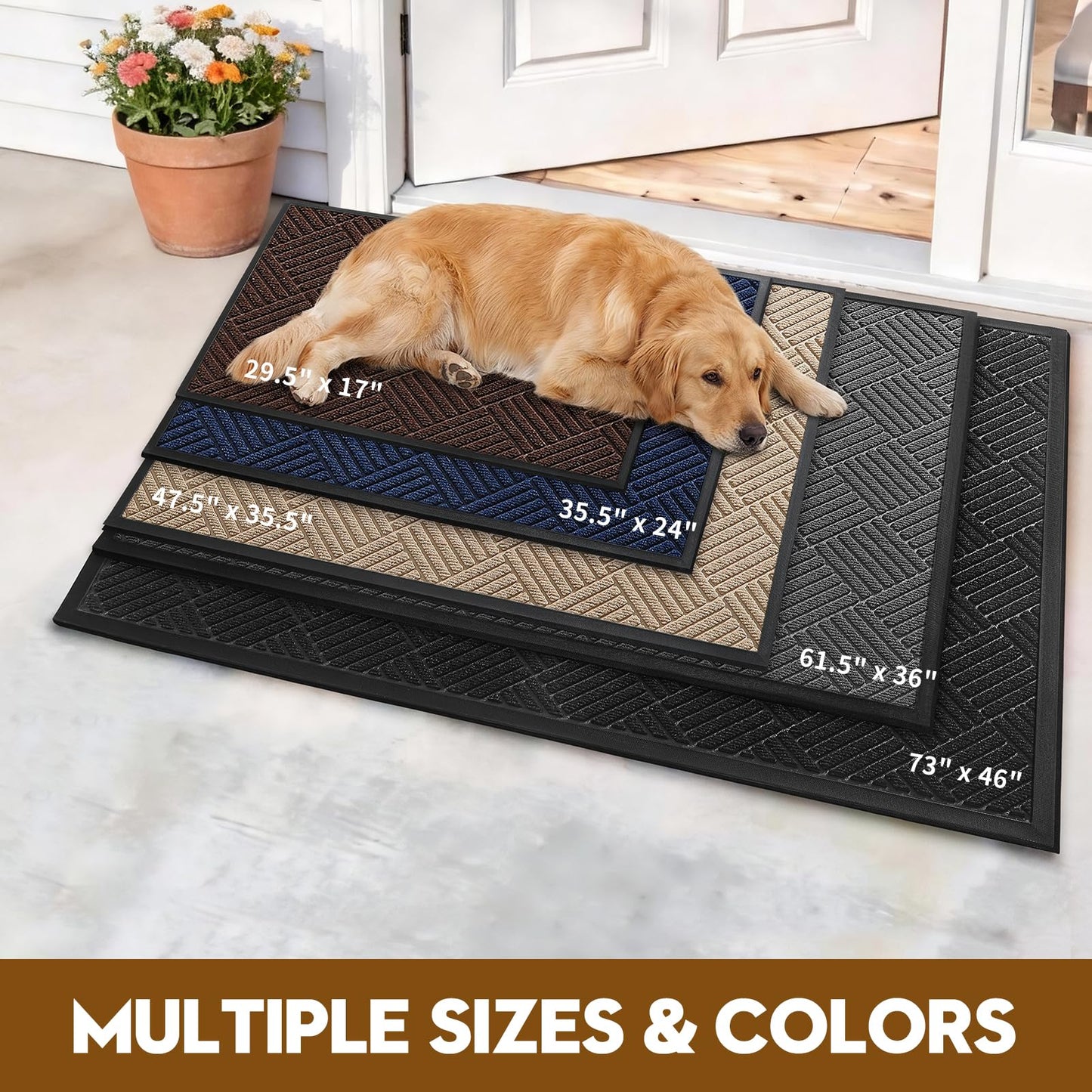 WELDUN Front Door Mat, Heavy Duty Waterproof Rubber Doormat for Indoor Outdoor, Non-Slip Low Profile Dirt Trapper Absorbent Mat for Entryway, Stain Fade Resistant Easy Clean 29.5"x17", Grey