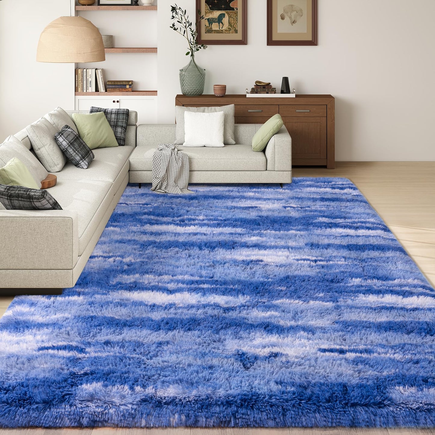Ailyei Shag Rugs for Living Room 8x10, Ultra Soft Abstract Blue Big Fuzzy Rugs for Bedroom, 8 x 10 Fluffy Shaggy Plush Carpet Girls Kids Room Dorm Upgrade Non-Slip