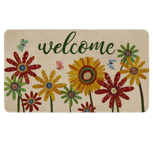 wefrea Spring Summer Door Mat Welcome Floral Door Mat for Front Door, Home Entrance, Yard, Floor, Patio, Non Slip Spring Summer Welcome Mat Indoor Outdoor Colorful Flowers Doormat 30"*17"