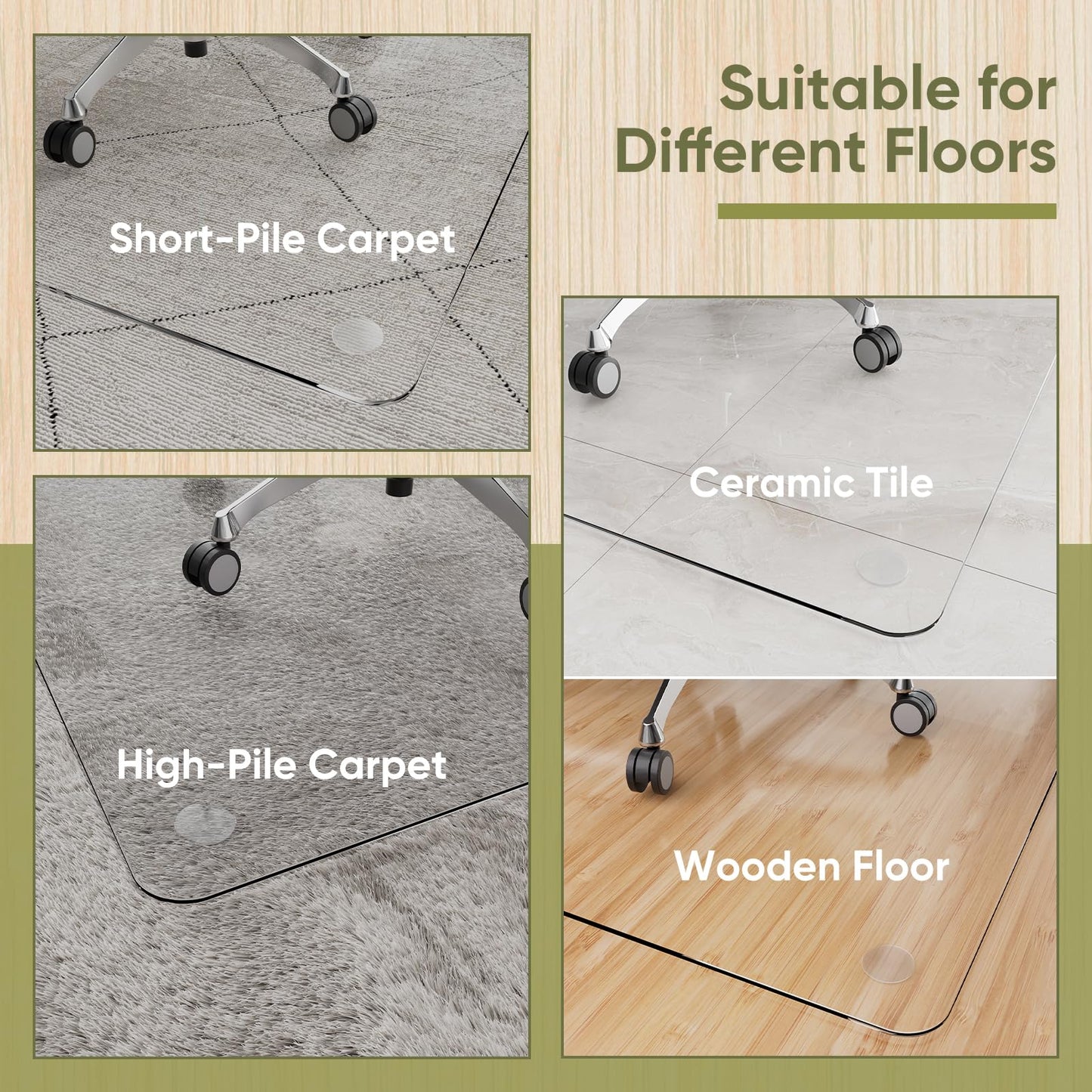 Furnbar 45" x 60" Office Chair Mat for Carpet, Tempered Glass Chair Mat with Rounded Corners and Polished Edges, Desk Floor Mat for Carpet, Hardwood Floor, Office
