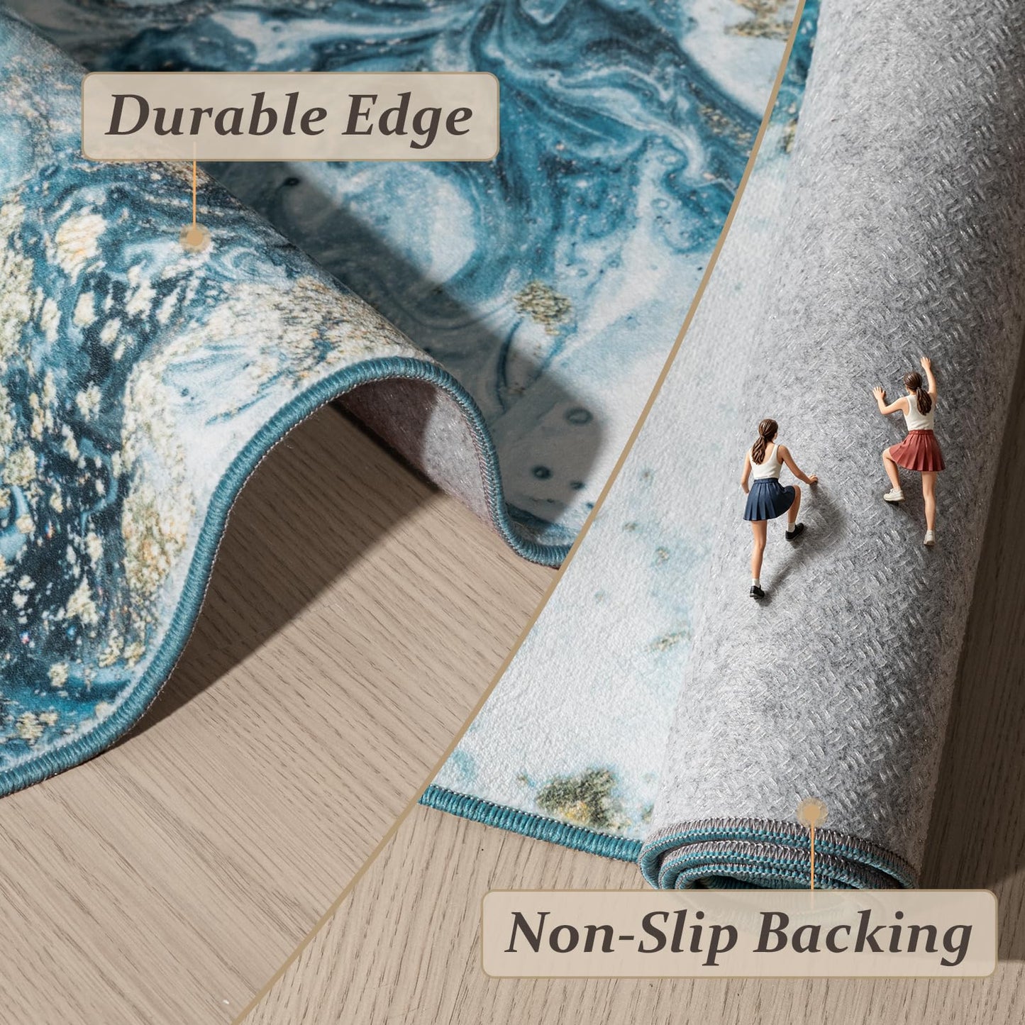 GEMBED Washable Area Rug 5x7 - Artistic Style Modern Rug for Living Room Bedroom Dining Room, Soft Low Pile Machine Washable Carpet, Non Slip Non Shedding Area Rug - Blue/Gold, 5'x7'