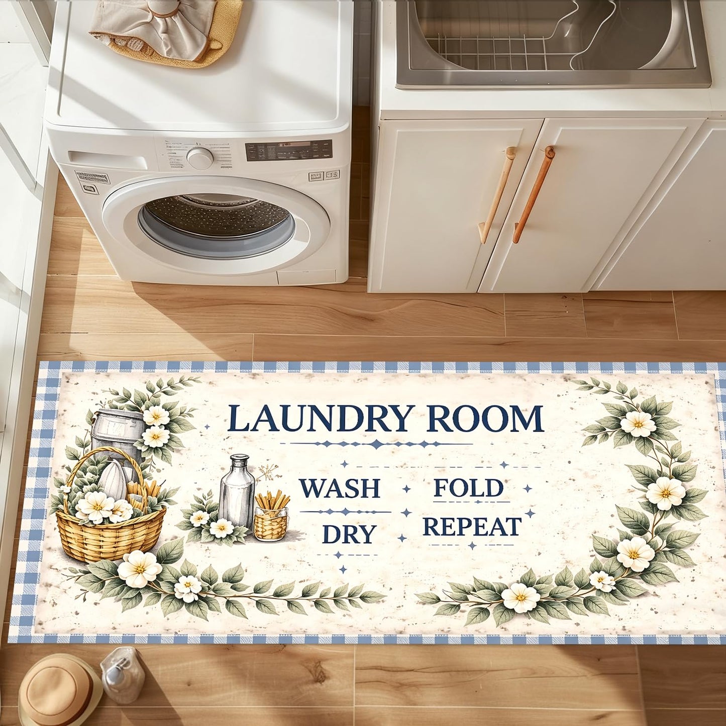 LEIWEIHOPE Retro Farm Summer Runner Rug 20x47 inch Non-Slip Waterproof Laundry Room Rug Kitchen Runner Bathroom Mat with Festive Designs,Outdoor Indoor Entryway Floor Mat Home Decor