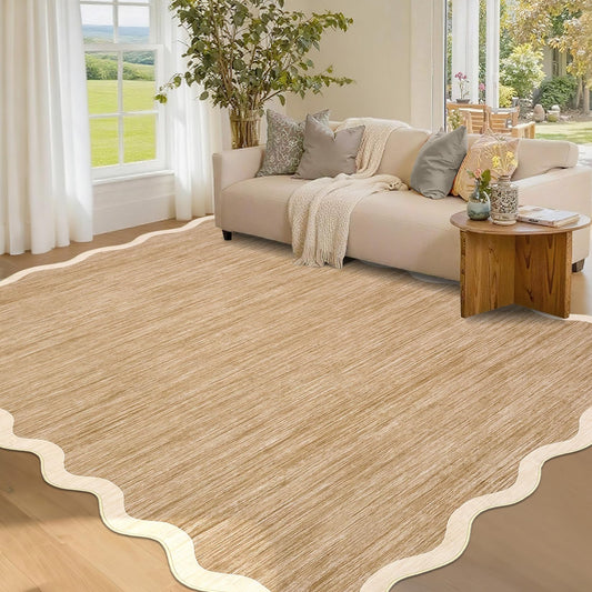 GarveeHome Scalloped Washable Area Rug 4x6 Small Entryway Rug Non Slip Modern Soft Accent Rugs for Bedroom Nursery Low Pile Stain Resistant Carpet for Office, 4 ft x6 ft